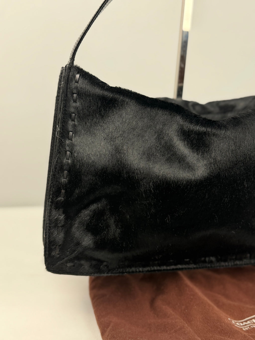 Coach 9469 Black Calf Hair Shoulder Bag Leather Trim