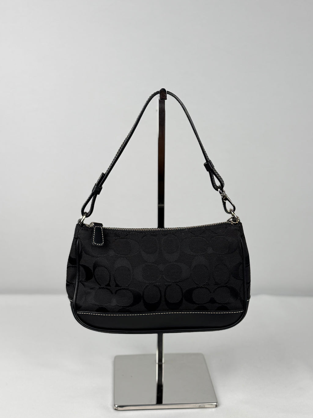 Coach 6094 Demi Signature Black Monogram Mini Shoulder Bag Leather Trim