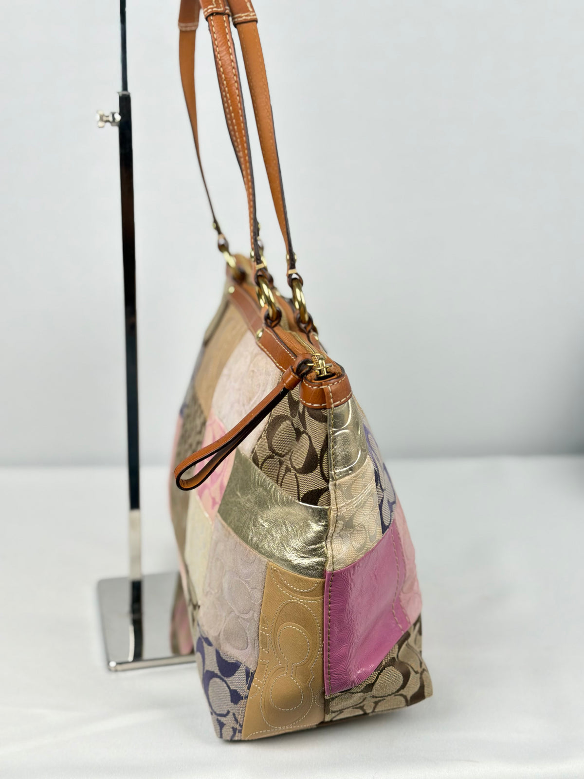 Coach 11711 Rare Patchwork Pink/Purple Multicolour Canvas/Suede/Leather Tote Shoulder Bag