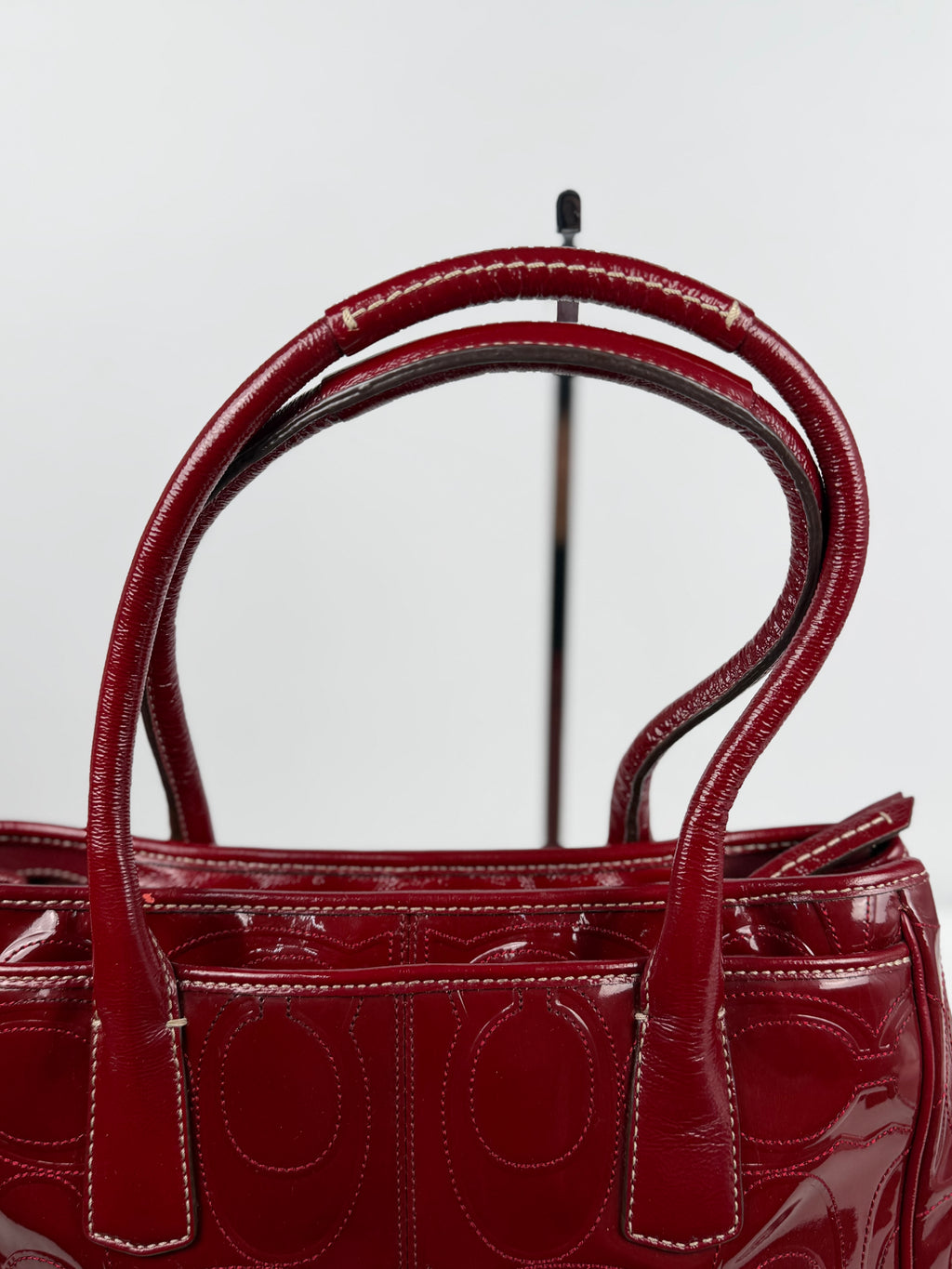 Coach 12449 Madeline Red Monogram Patent Leather Shoulder Bag