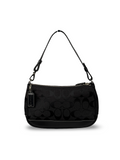 Coach 6094 Demi Signature Black Monogram Mini Shoulder Bag Leather Trim