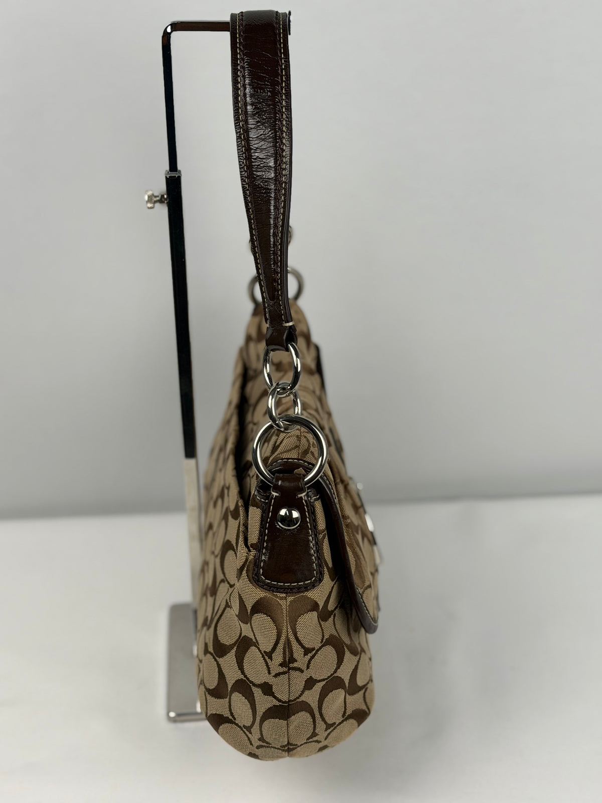 Coach F17093 Soho Signaure Brown Monogram Shoulder Bag Leather Trim