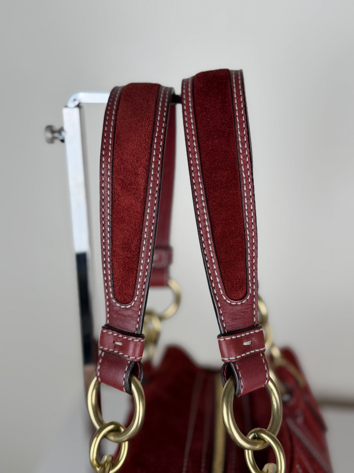 Coach Rare 10061 Mia Soho Red Suede Boston Shoulder Bag Leather Trim