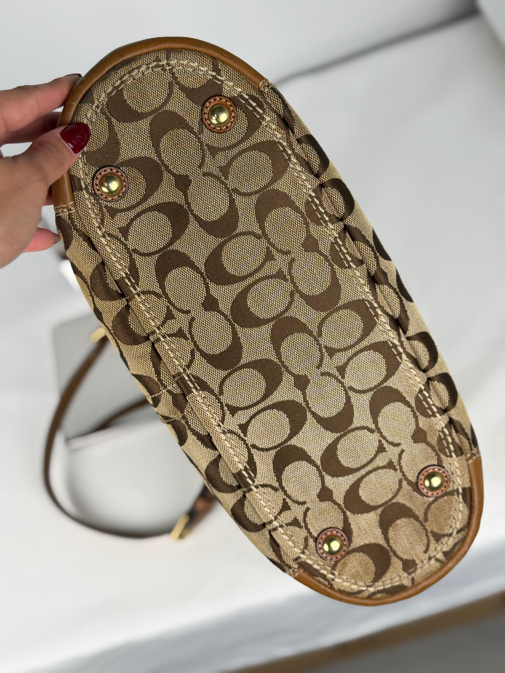 Coach 11237 Gallery Tote Signature Brown Monogram Shoulder Bag Leather Trim