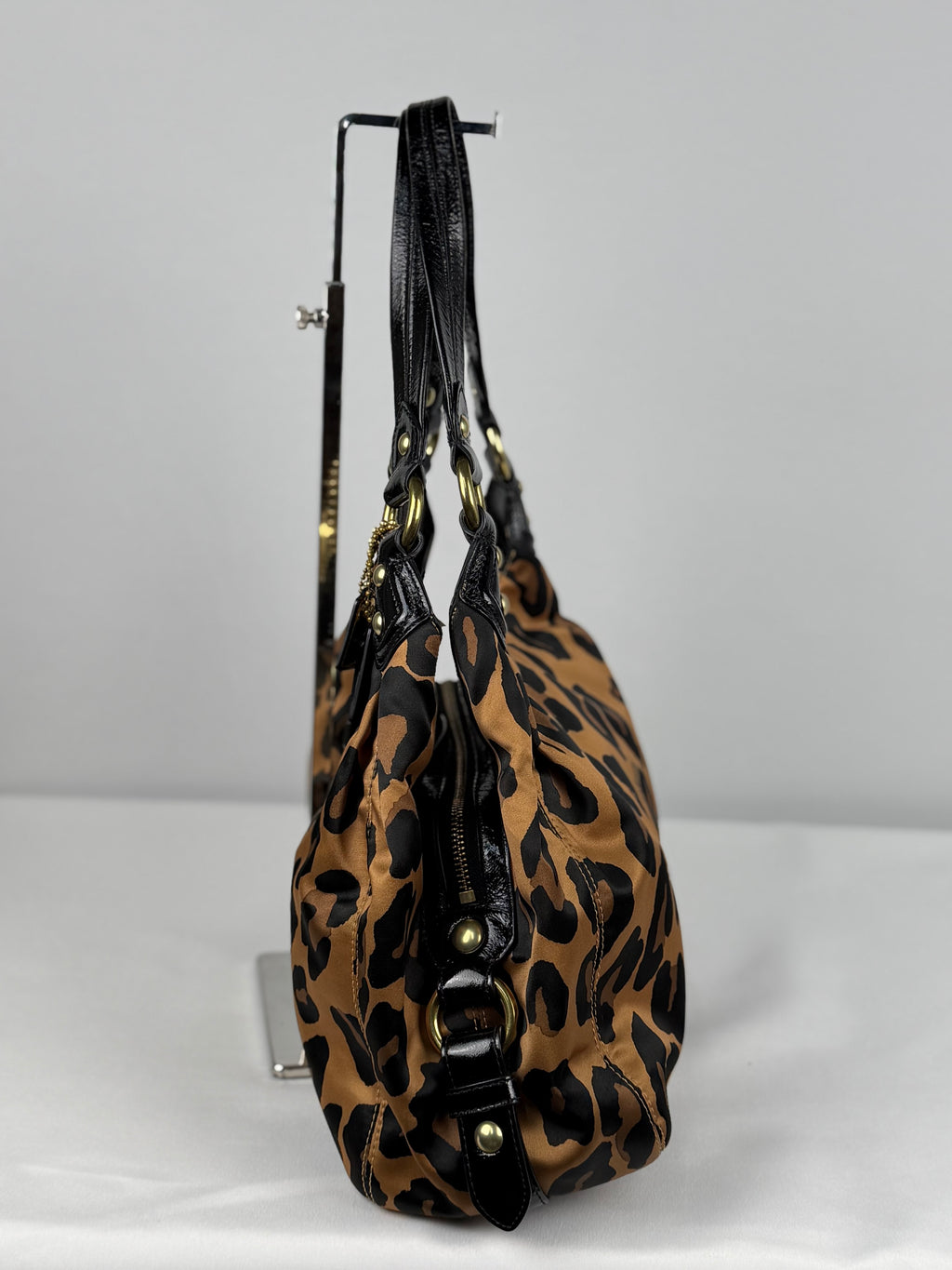Coach 15555 Madison Maggie RARE Brown Leopard Print Shoulder Bag Leather Trim