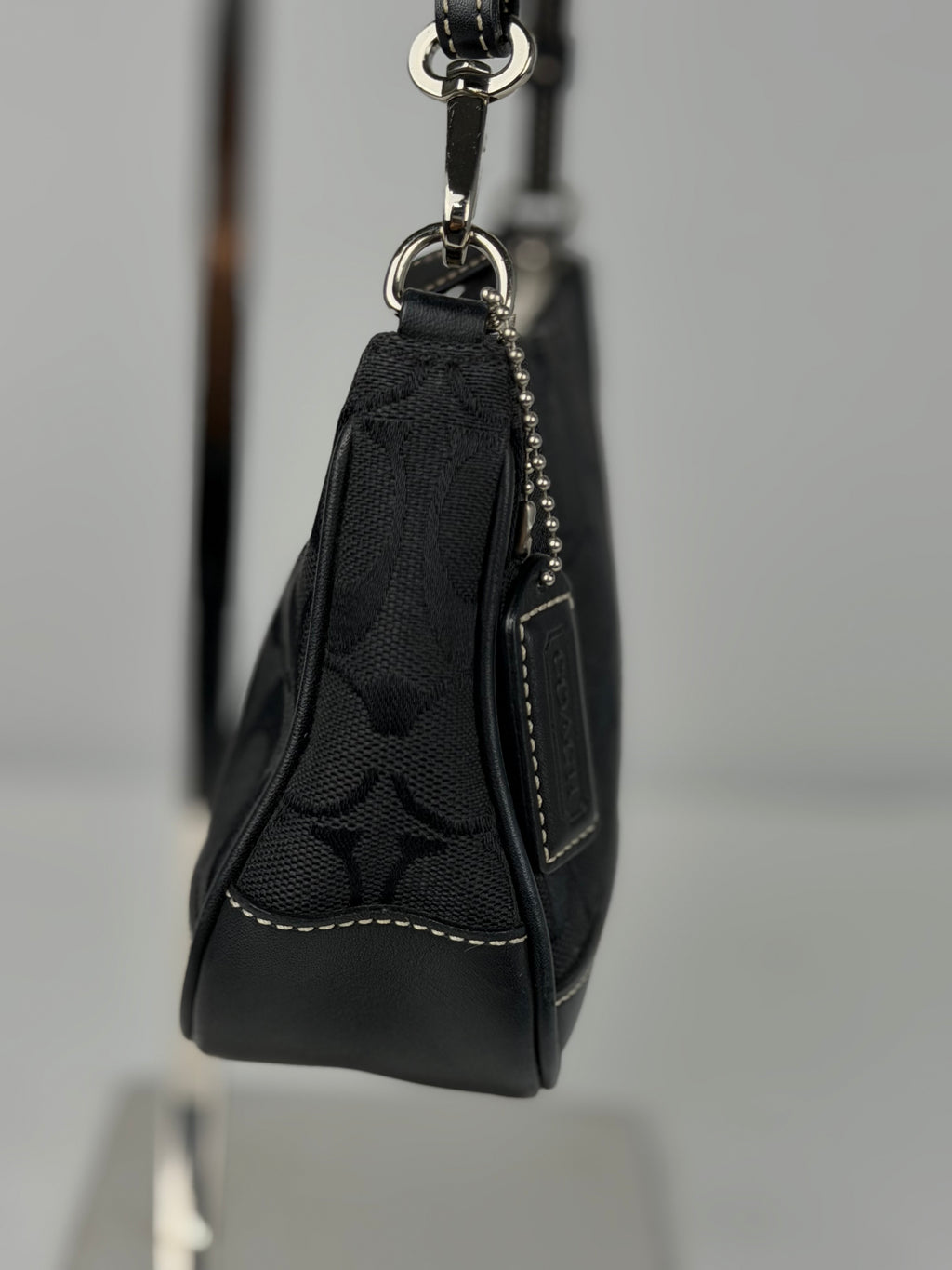 Coach 6094 Demi Signature Black Monogram Shoulder Bag Leather Trim