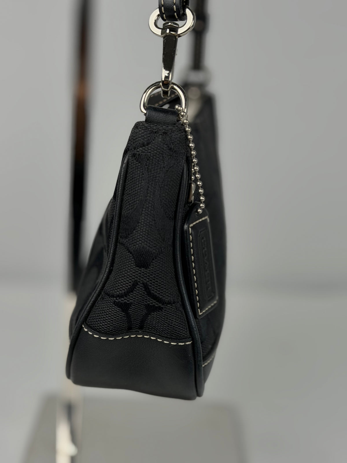 Coach 6094 Demi Signature Black Monogram Shoulder Bag Leather Trim