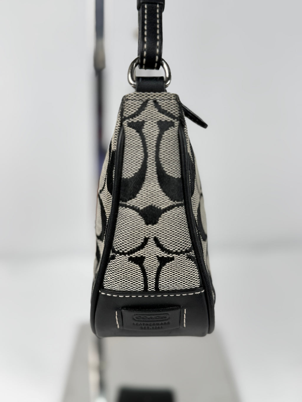 Coach 6094 Demi Signature Grey/Black Shoulder Bag Leather Trim