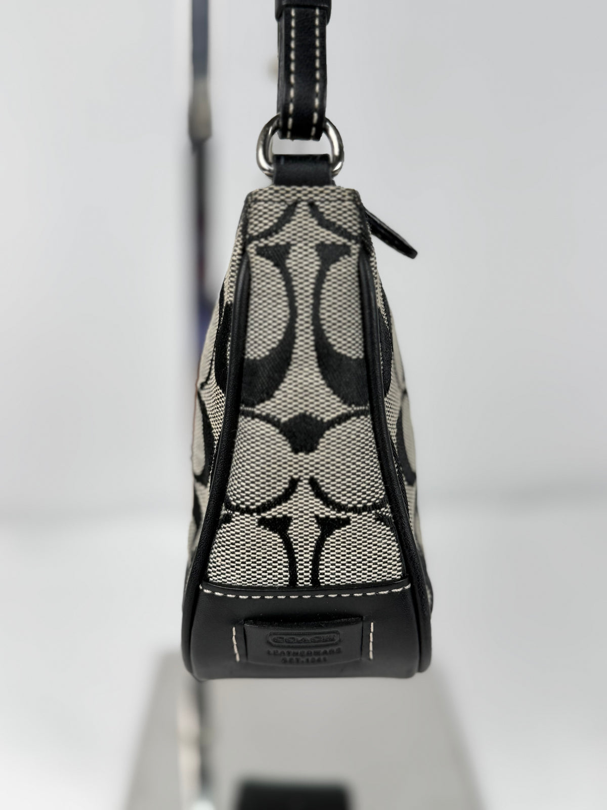 Coach 6094 Demi Signature Grey/Black Shoulder Bag Leather Trim