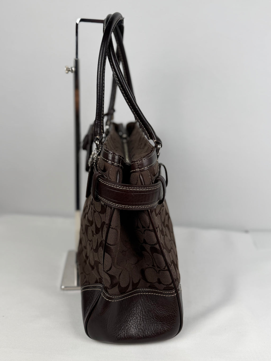 Coach 10246 Hampton Clip Signature Brown Shoulder Bag Leather Trim