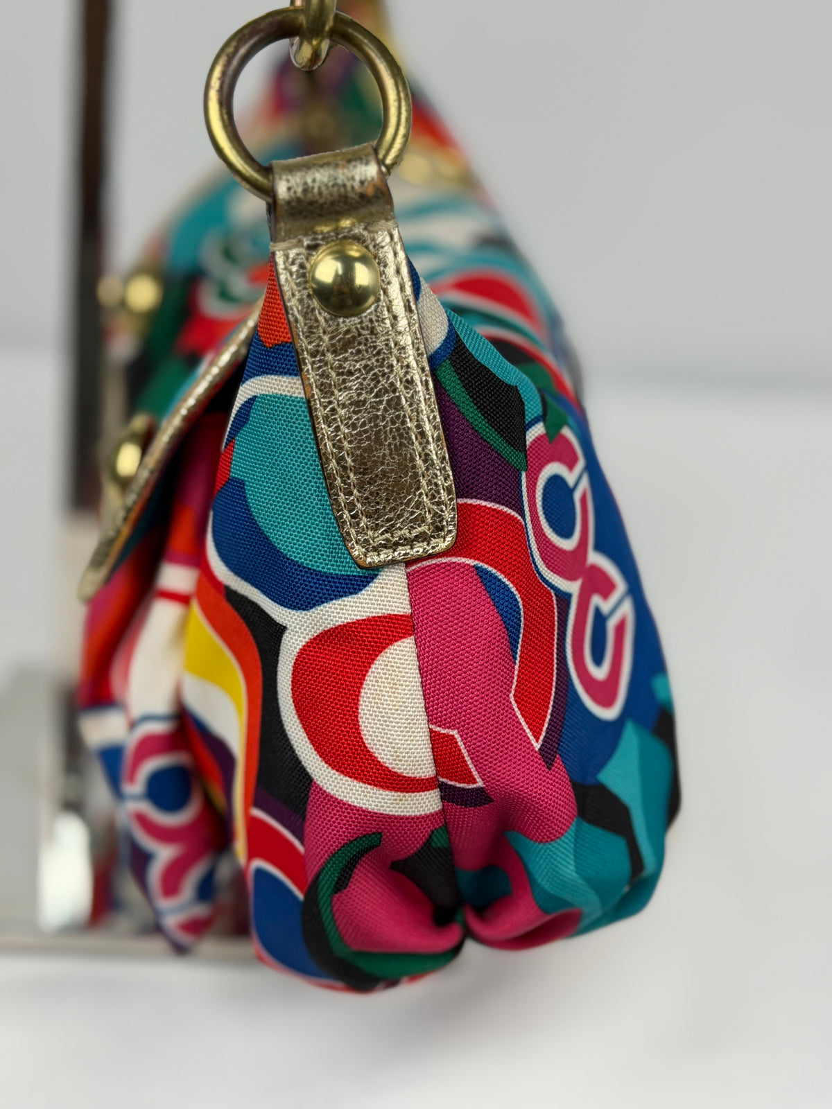 Coach 13834 Poppy Funky Multicolour Shoulder Bag Leather Trim
