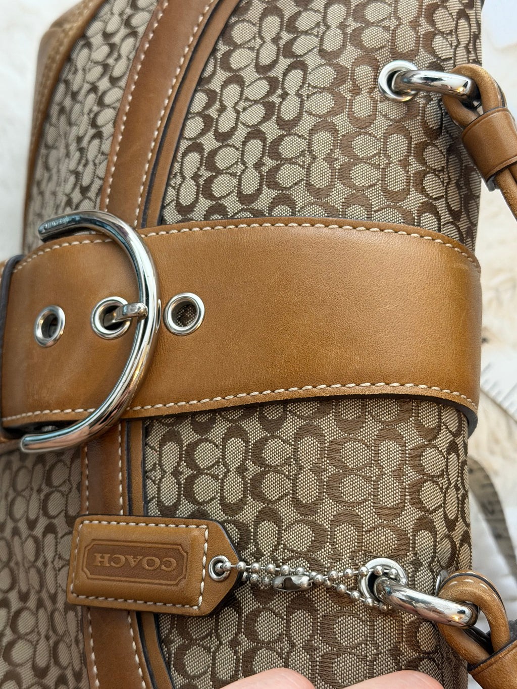 Coach 7078 Soho Signature Brown Monogram Satchel Hand Bag Leather Trim