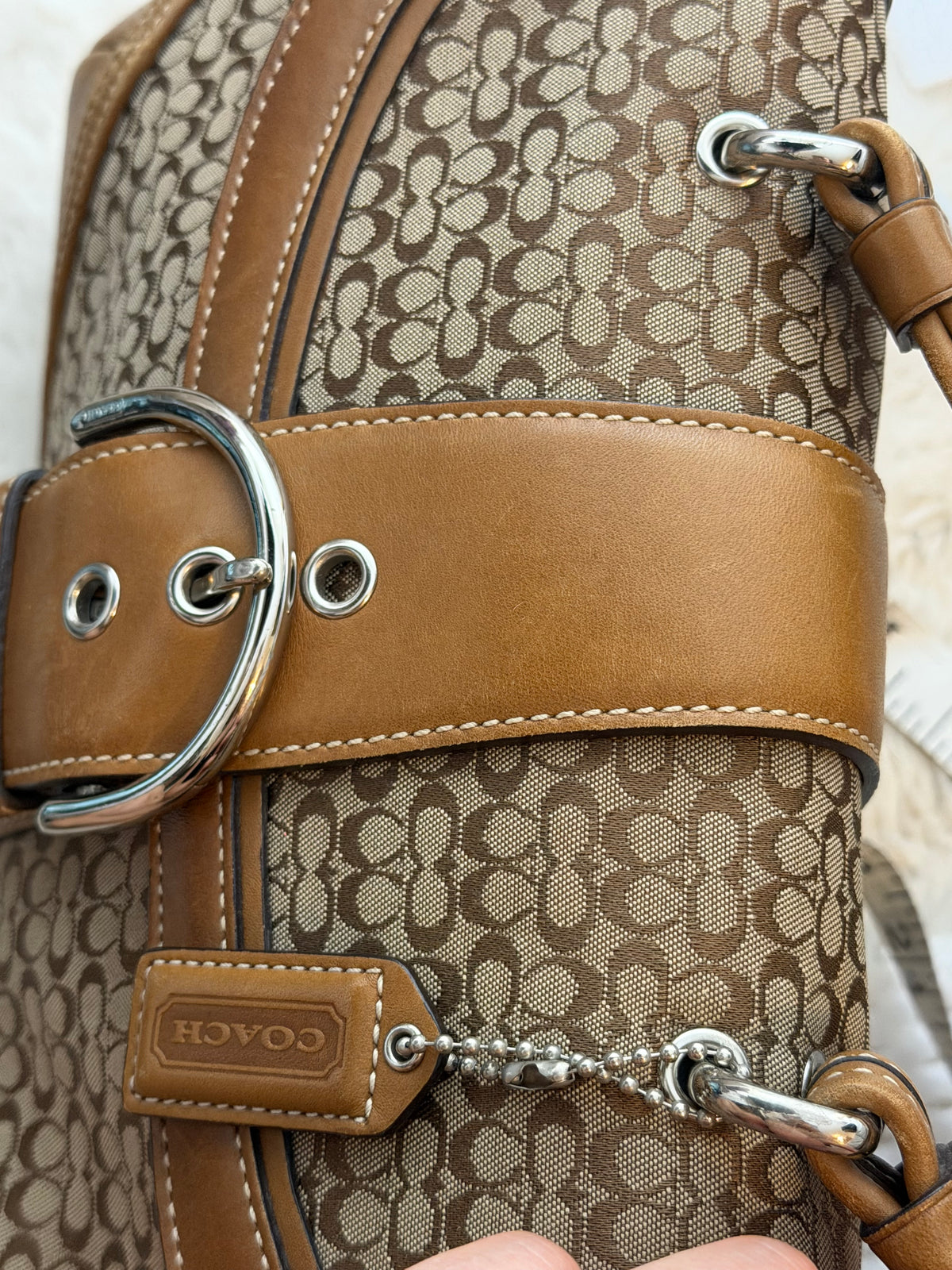 Coach 7078 Soho Signature Brown Monogram Satchel Hand Bag Leather Trim