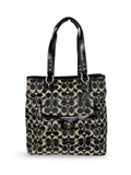 Coach F19262 Signature Black/Grey Monogram Turnlock Shoulder Bag Leather Trim
