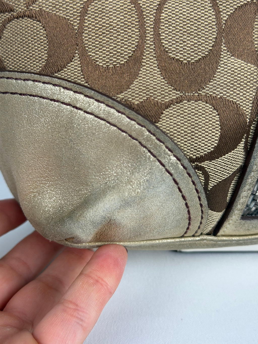 Coach 8K52 Signature Brown Monogram Shoulder Bag Leather Trim