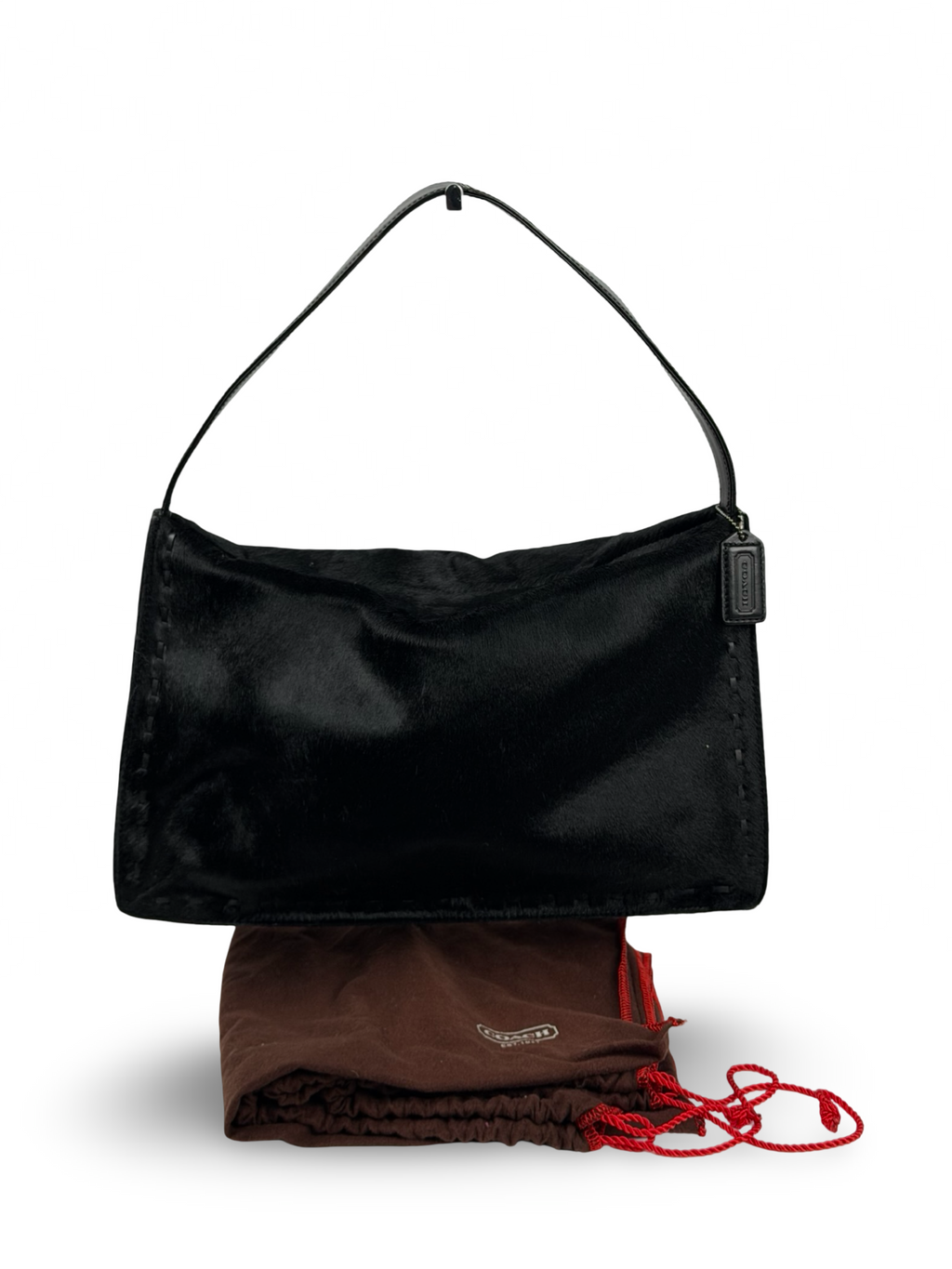 Coach 9469 Black Calf Hair Shoulder Bag Leather Trim