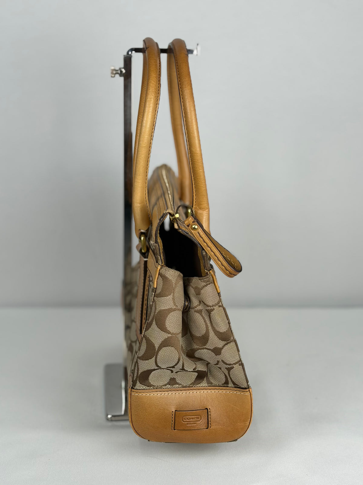 Coach 11062 Hampton Signature Brown Monogram Shoulder Bag Leather Trim