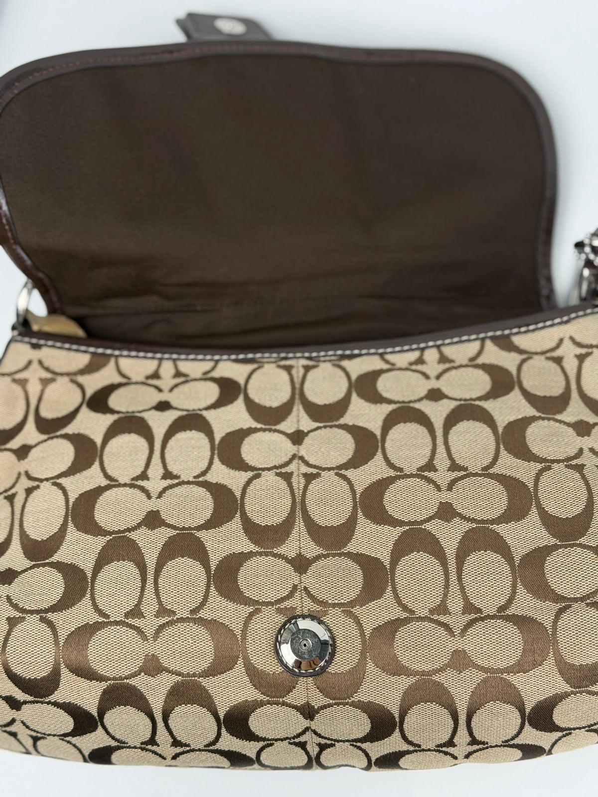 Coach F17093 Soho Signaure Brown Monogram Shoulder Bag Leather Trim