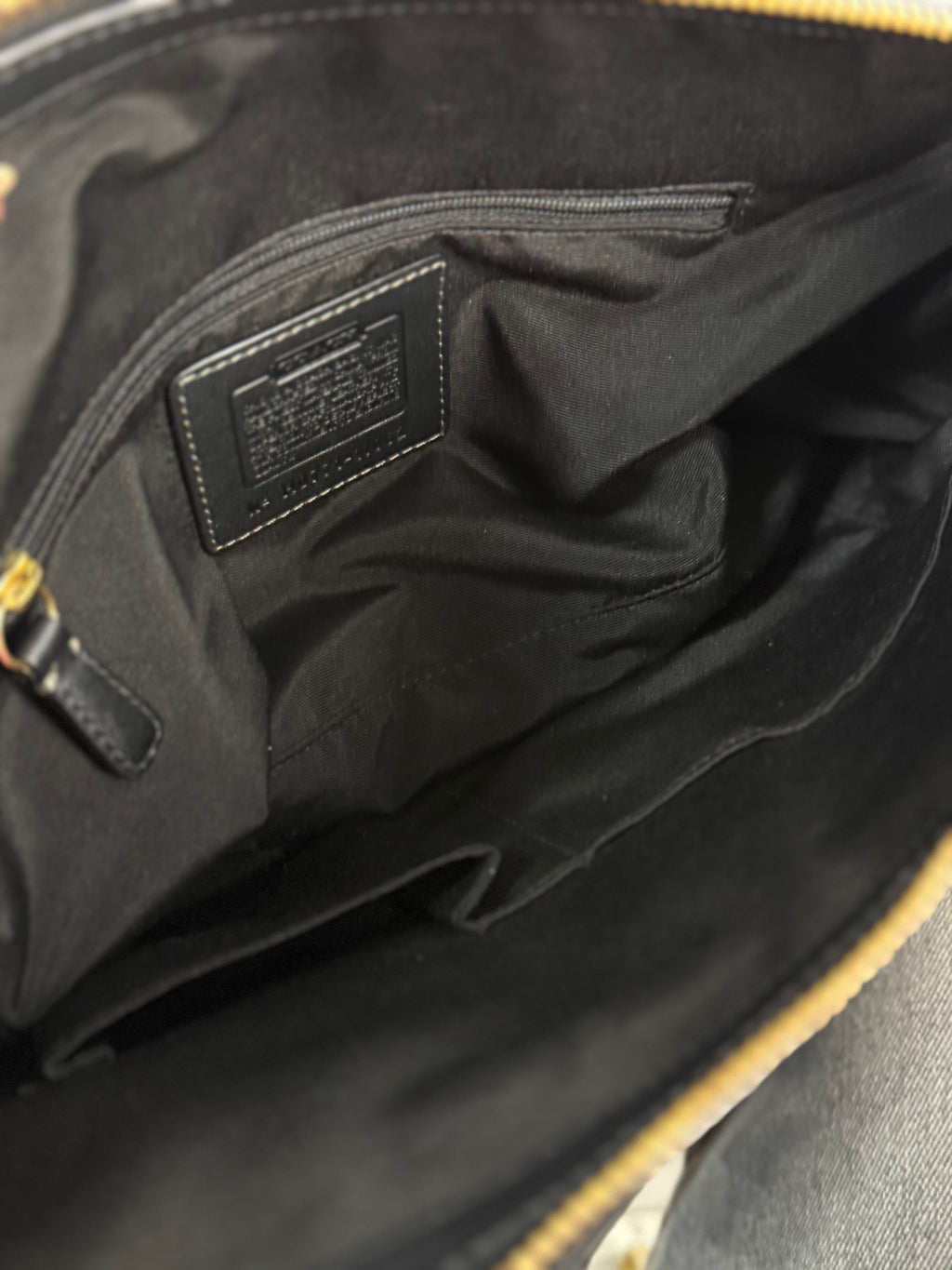 Coach 11062 Hampton Turnlock Black Monogram Shoulder Bag Leather Trim