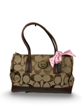 Coach 11558 Madeline Turnlock Signature Brown Monogram Shoulder Bag Leather Trim