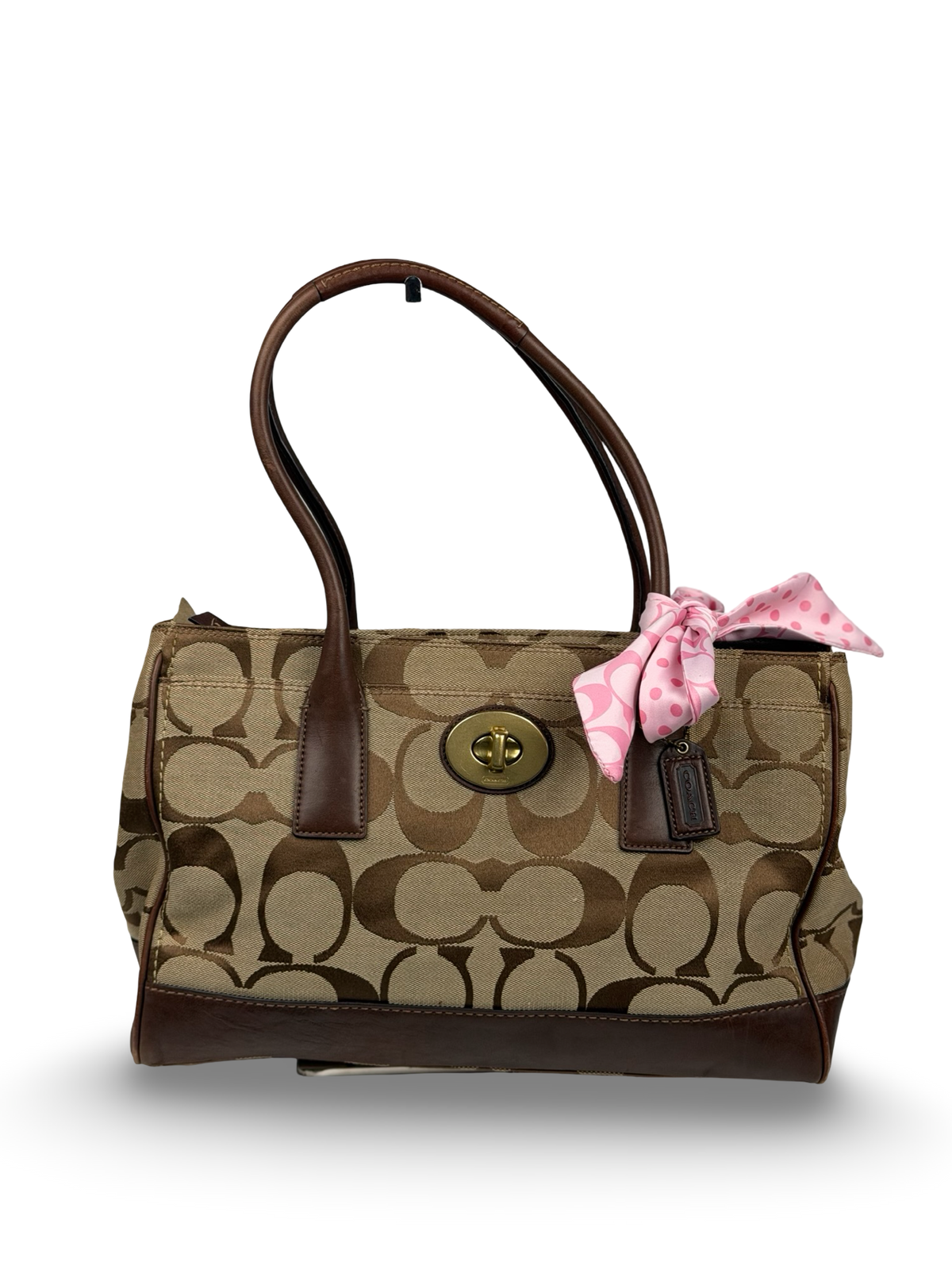 Coach 11558 Madeline Turnlock Signature Brown Monogram Shoulder Bag Leather Trim