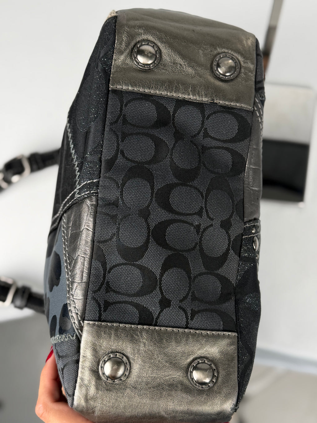 Coach 12902 Patchwork Leopard Print Shoulder Bag Leather Trim