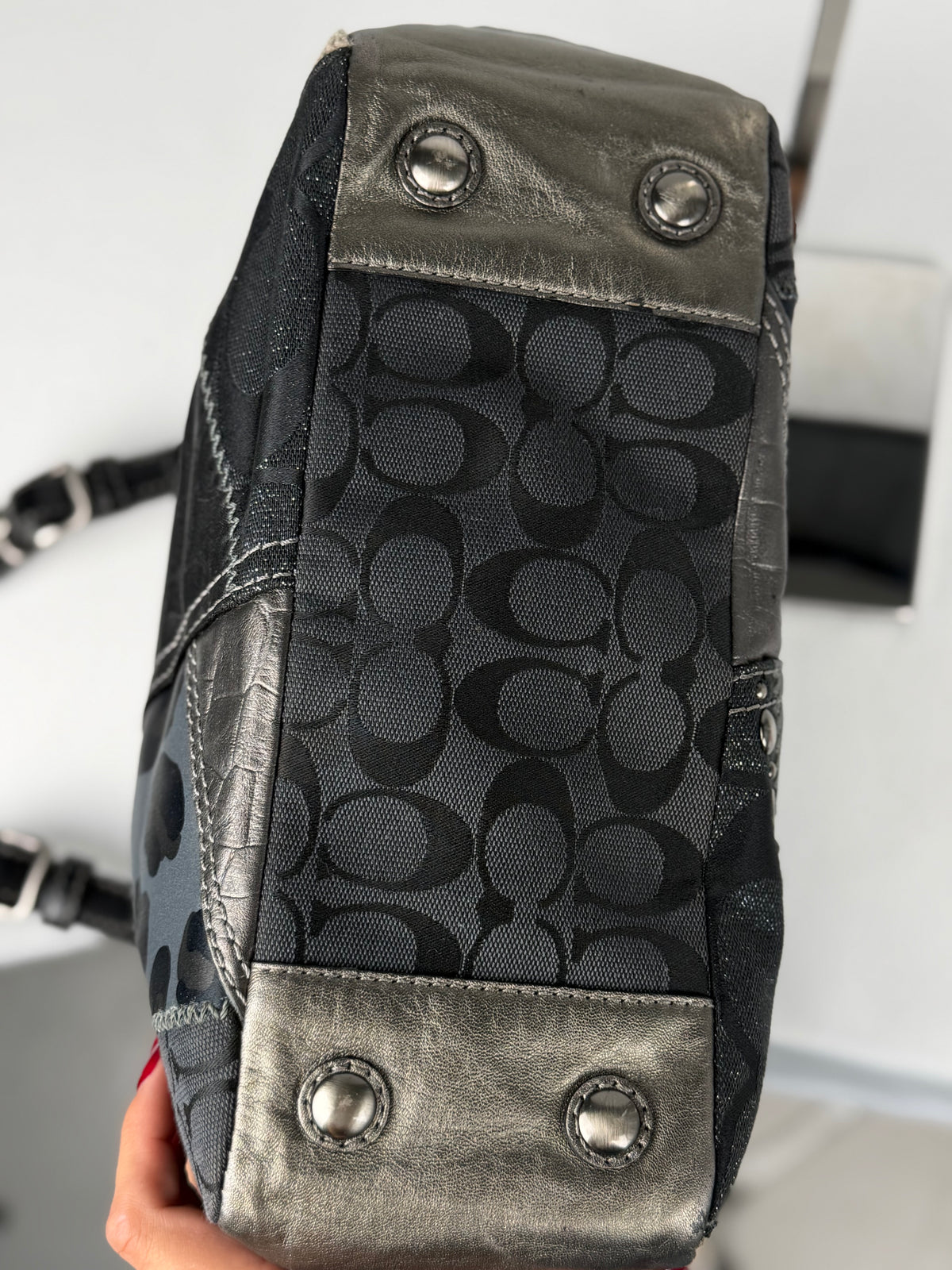 Coach 12902 Patchwork Leopard Print Shoulder Bag Leather Trim