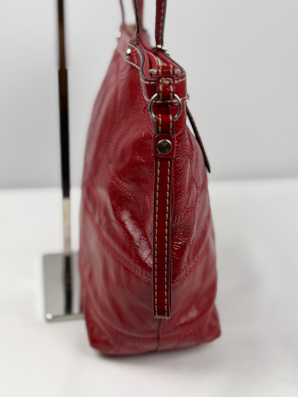 Coach F15142 Red Patent Leather Signature Shoulder Bag