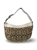 Coach F13740 Signature Brown Monogram White Leather Trim Hobo Shoulder Bag