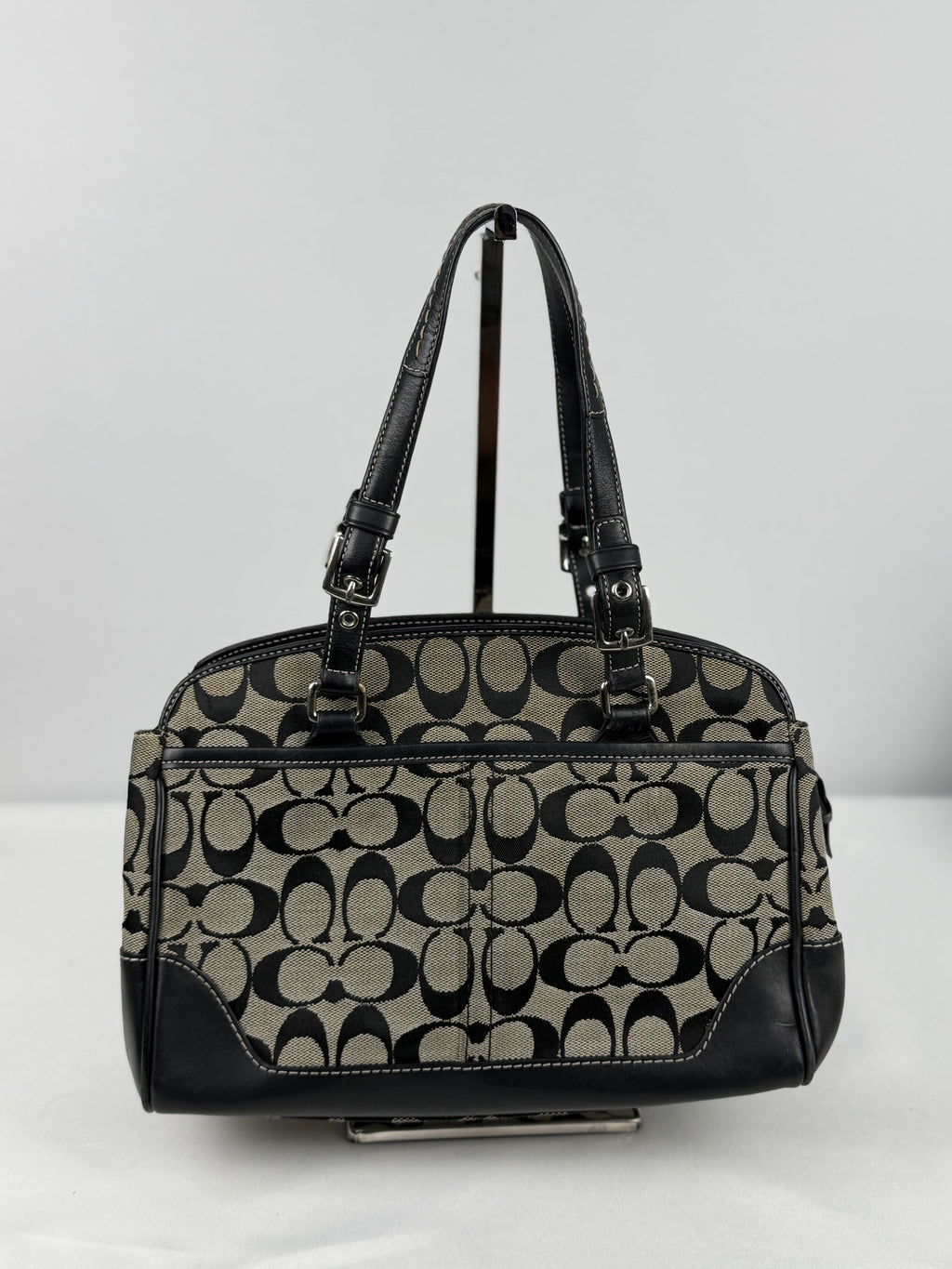 Coach 6828 Boston Signature Grey/Black Monogram Shoulder Bag Leather Trim