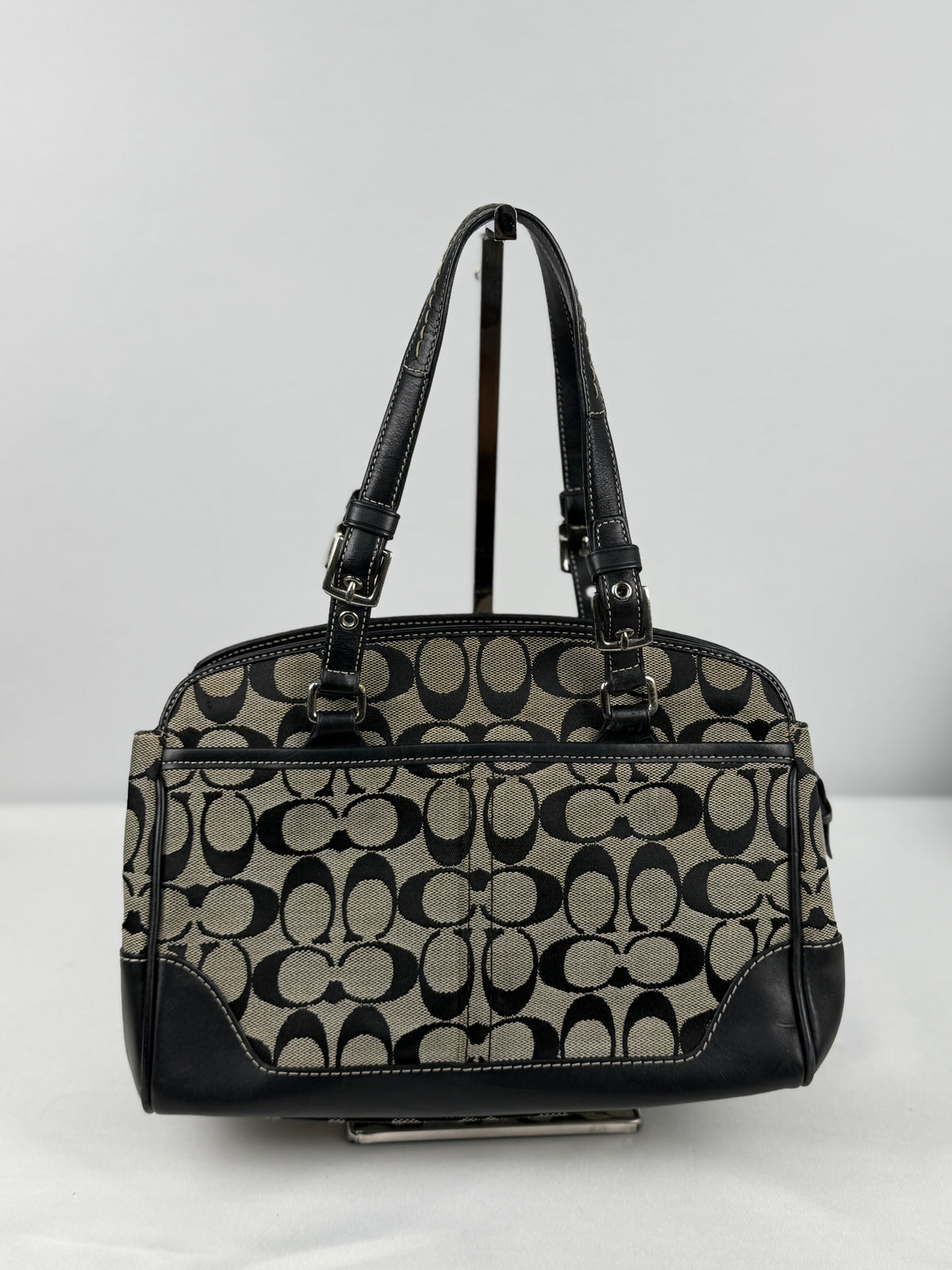 Coach 6828 Boston Signature Grey/Black Monogram Shoulder Bag Leather Trim