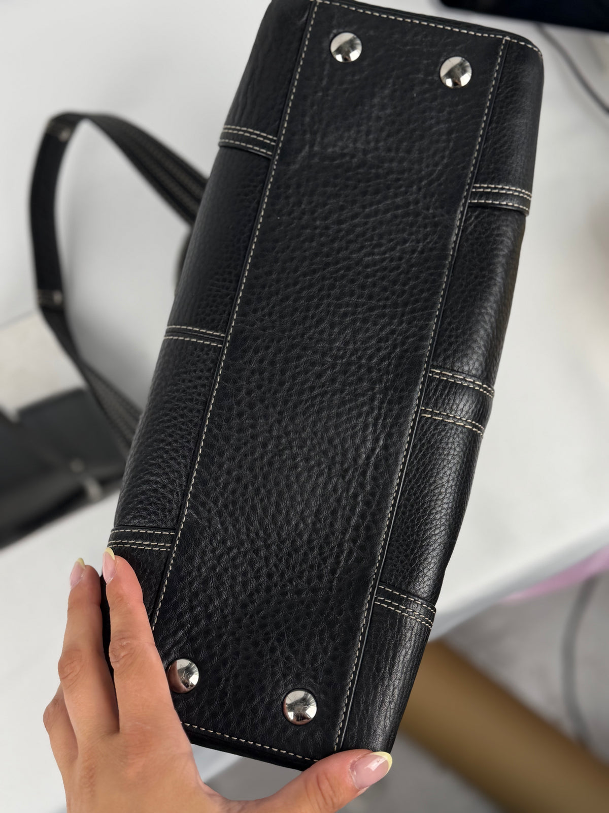 Coach F13961 Hampton Turnlock Black Pebbled Leather Shoulder Bag