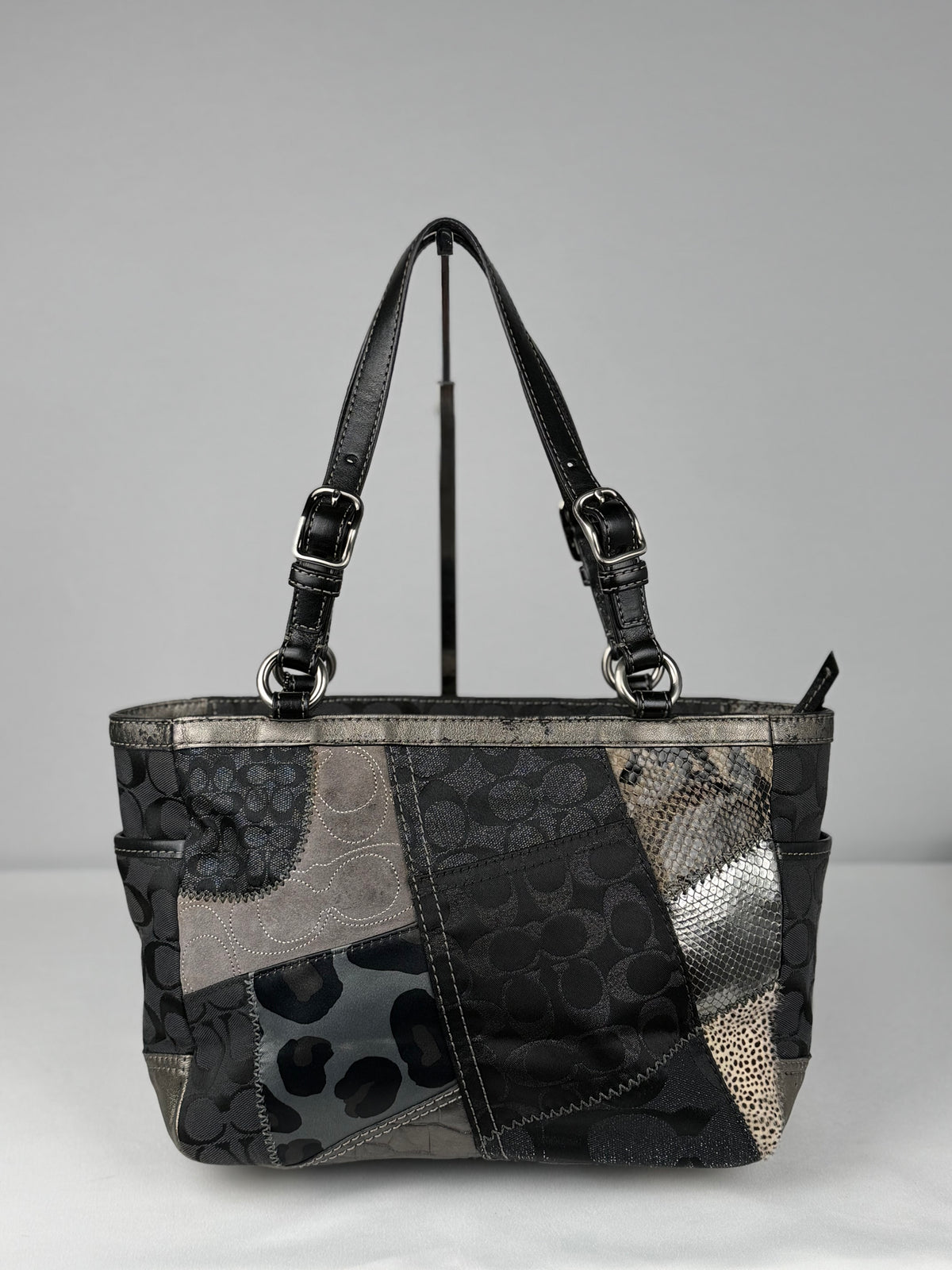 Coach 12902 Patchwork Leopard Print Shoulder Bag Leather Trim