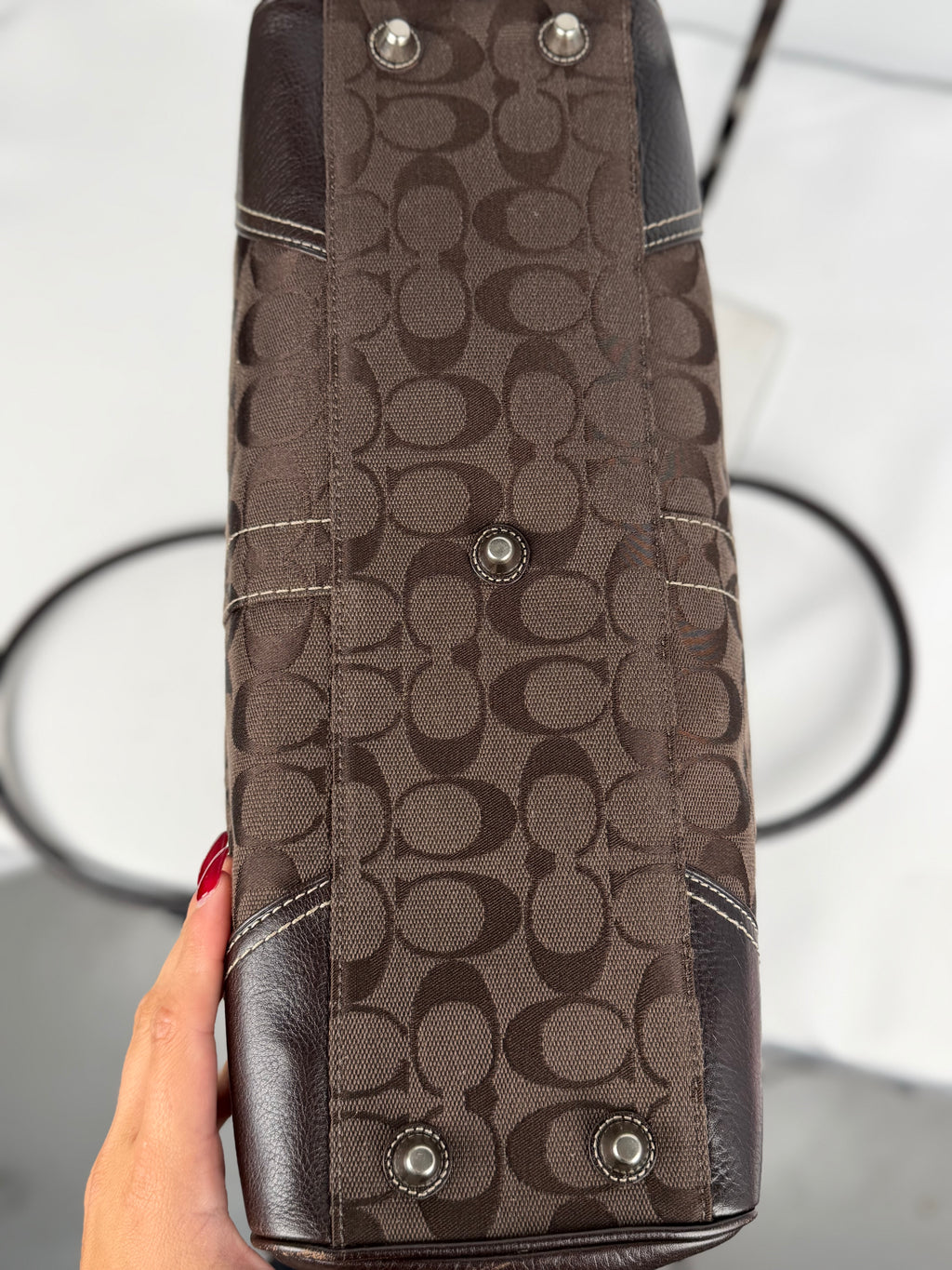 Coach 10246 Hampton Clip Signature Brown Shoulder Bag Leather Trim