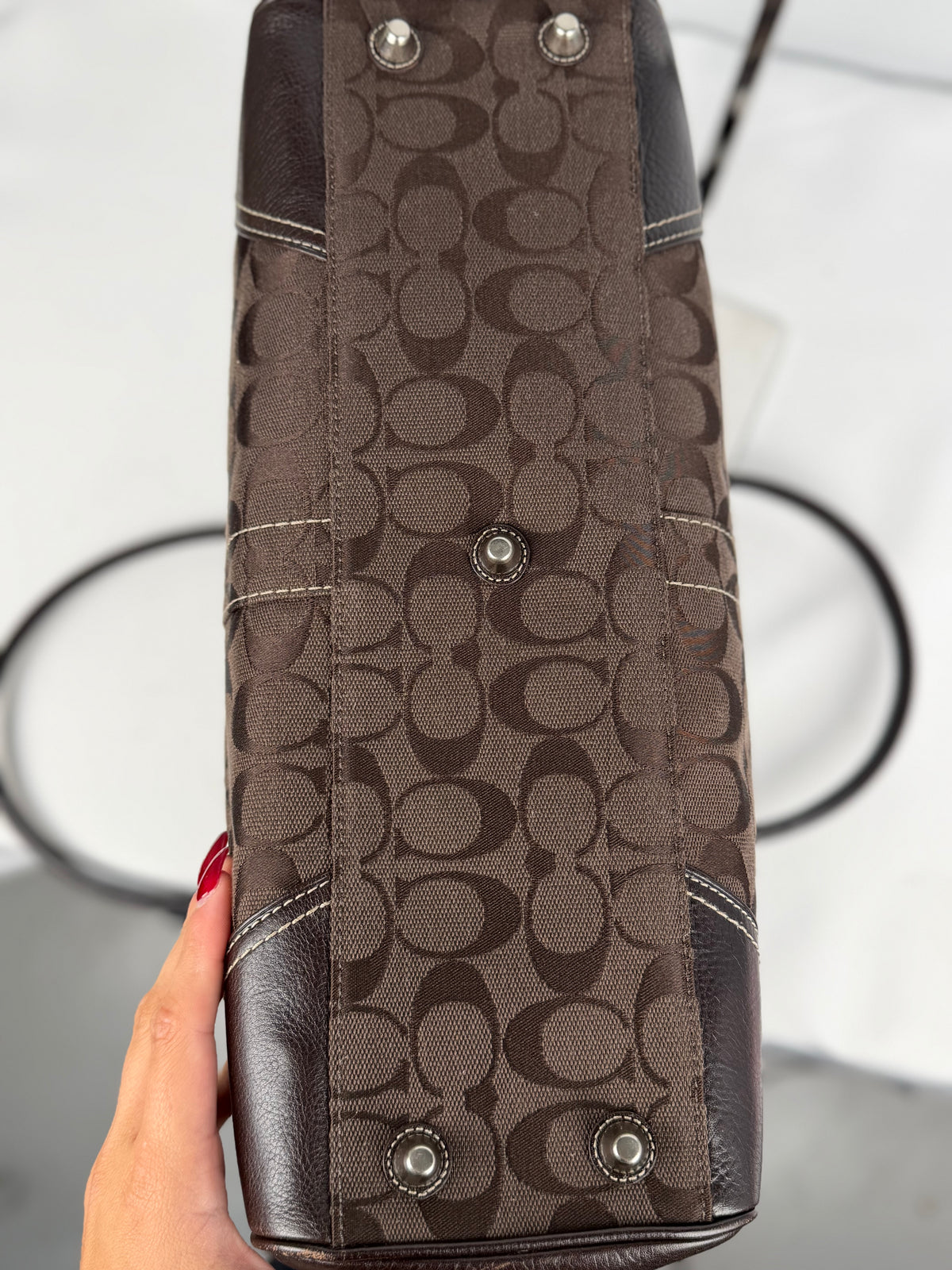 Coach 10246 Hampton Clip Signature Brown Shoulder Bag Leather Trim