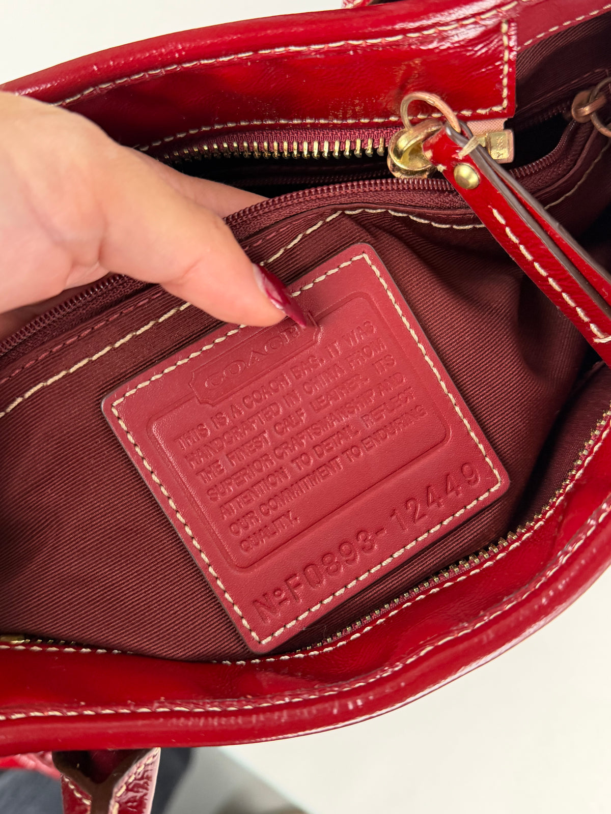 Coach 12449 Madeline Red Monogram Patent Leather Shoulder Bag