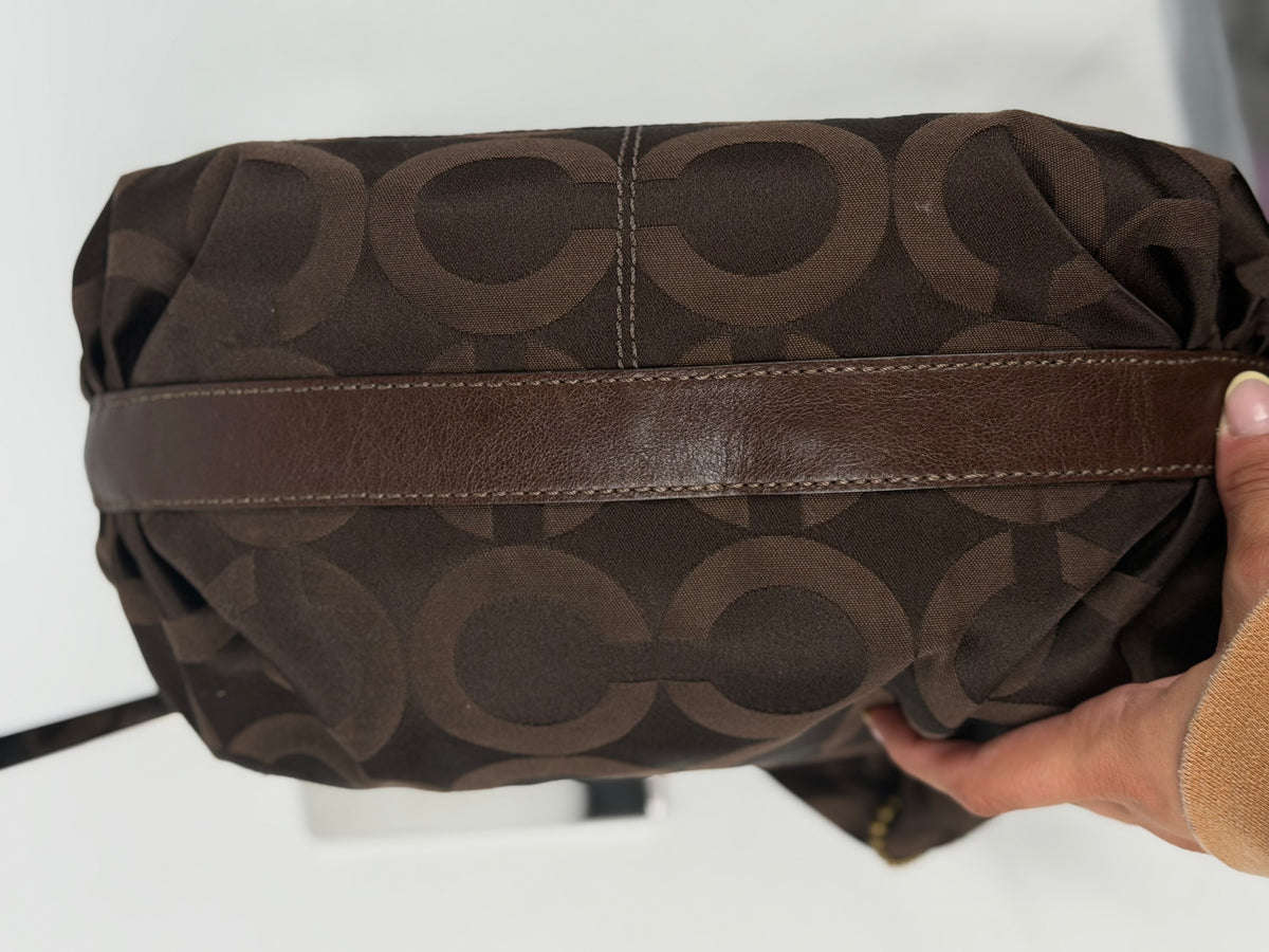 Coach 14061 Hobo Brown Op Art Shoulder Bag Leather Trim