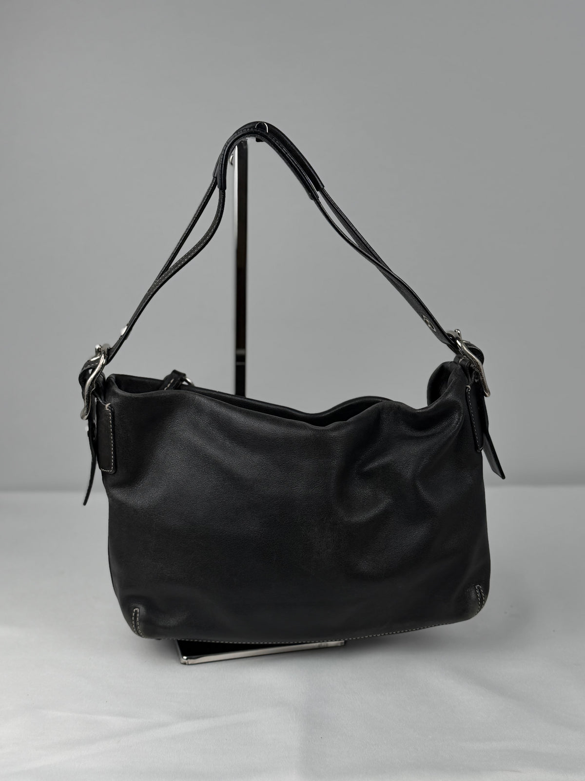 Coach 1417 East West Hobo Black Pebbled Leather Shoulder Bag
