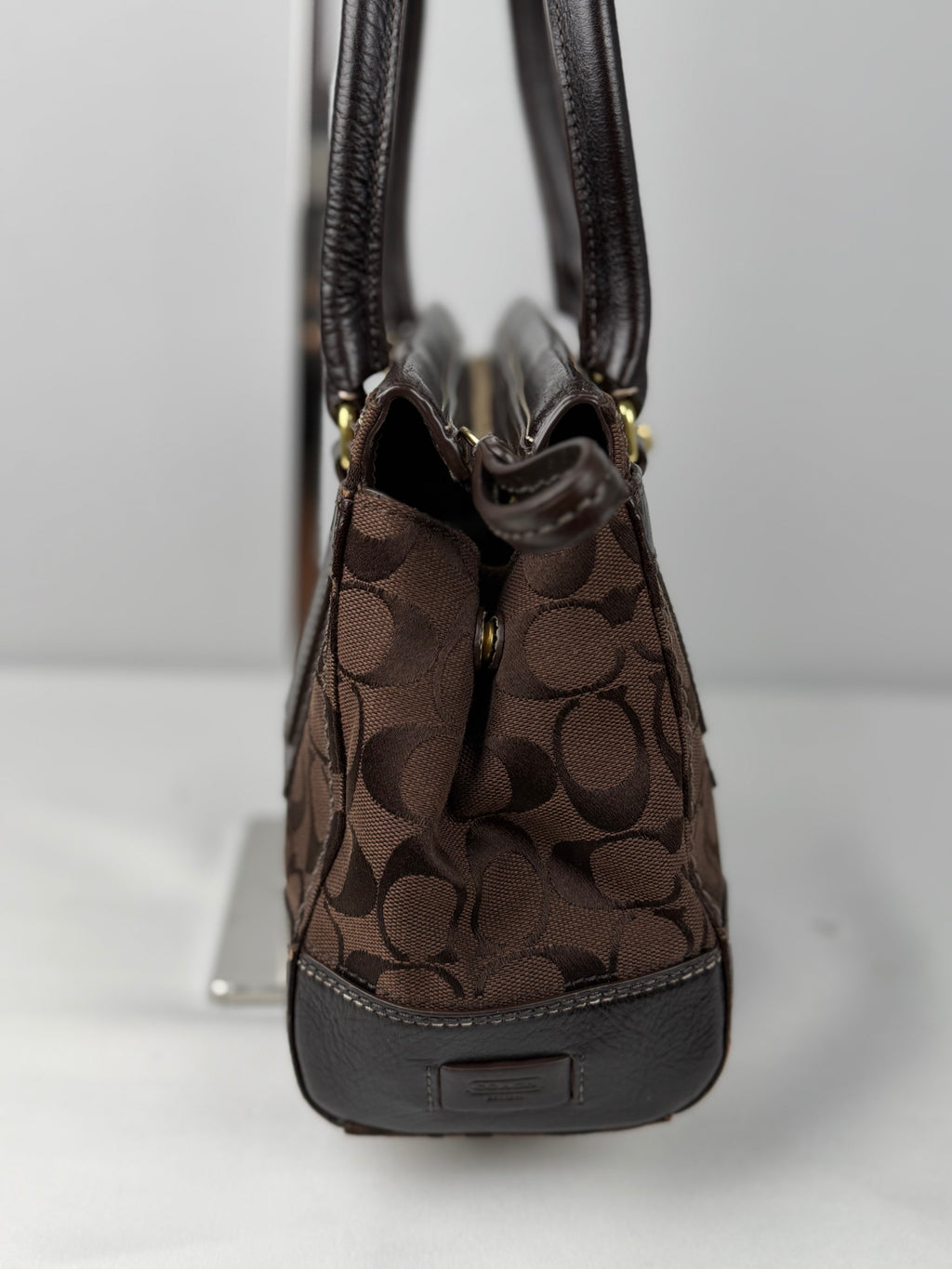Coach 11062 Hampton Signature Chocolate Brown Monogram Shoulder Bag Leather Trim