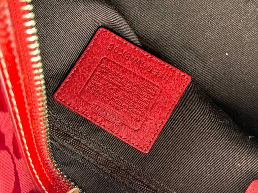 Coach 8K05 Mini Boston Signature Red Shoulder Bag Leather Trim