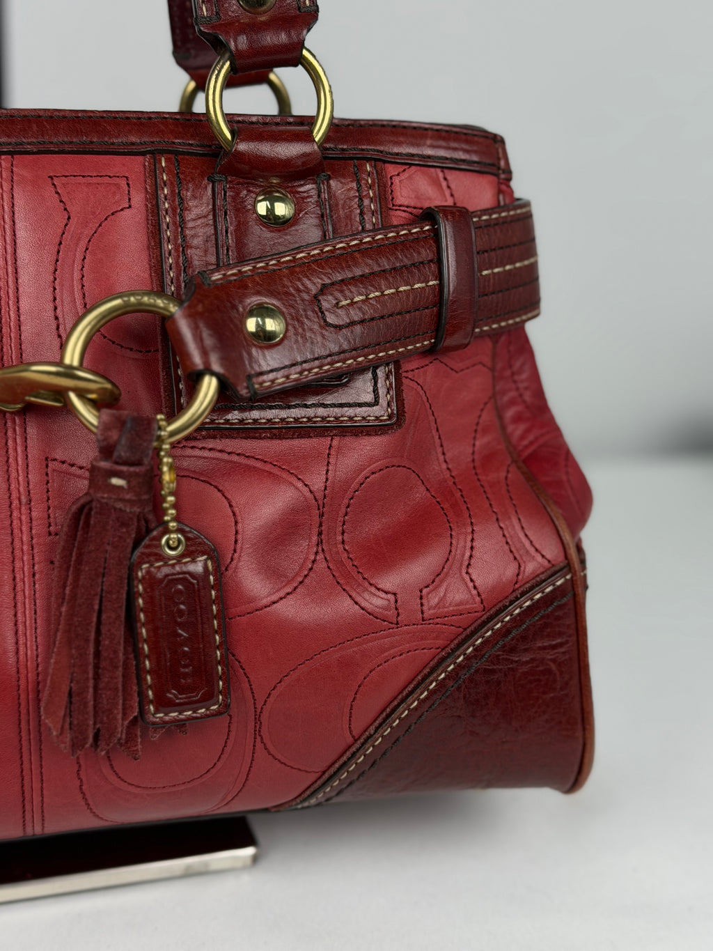 Coach 10226 Hampton Clip Red C Embossed Leather Shoulder Bag