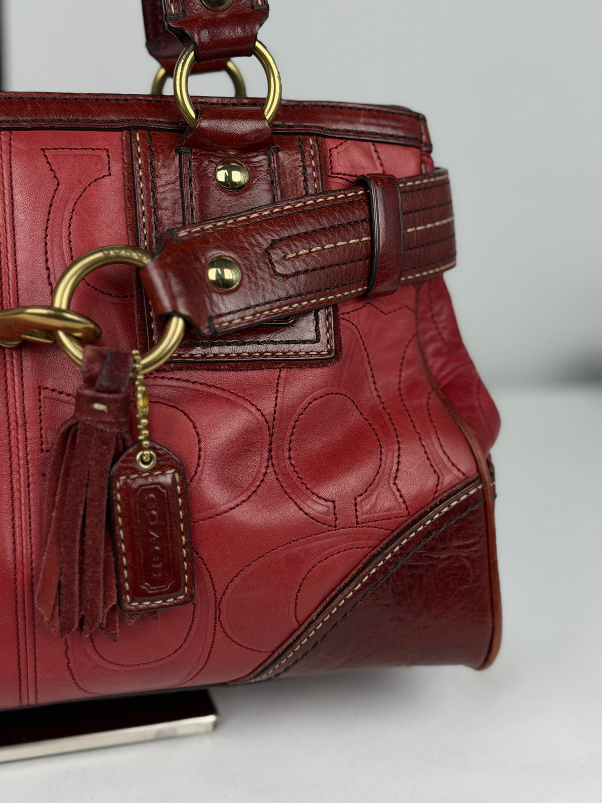 Coach 10226 Hampton Clip Red C Embossed Leather Shoulder Bag