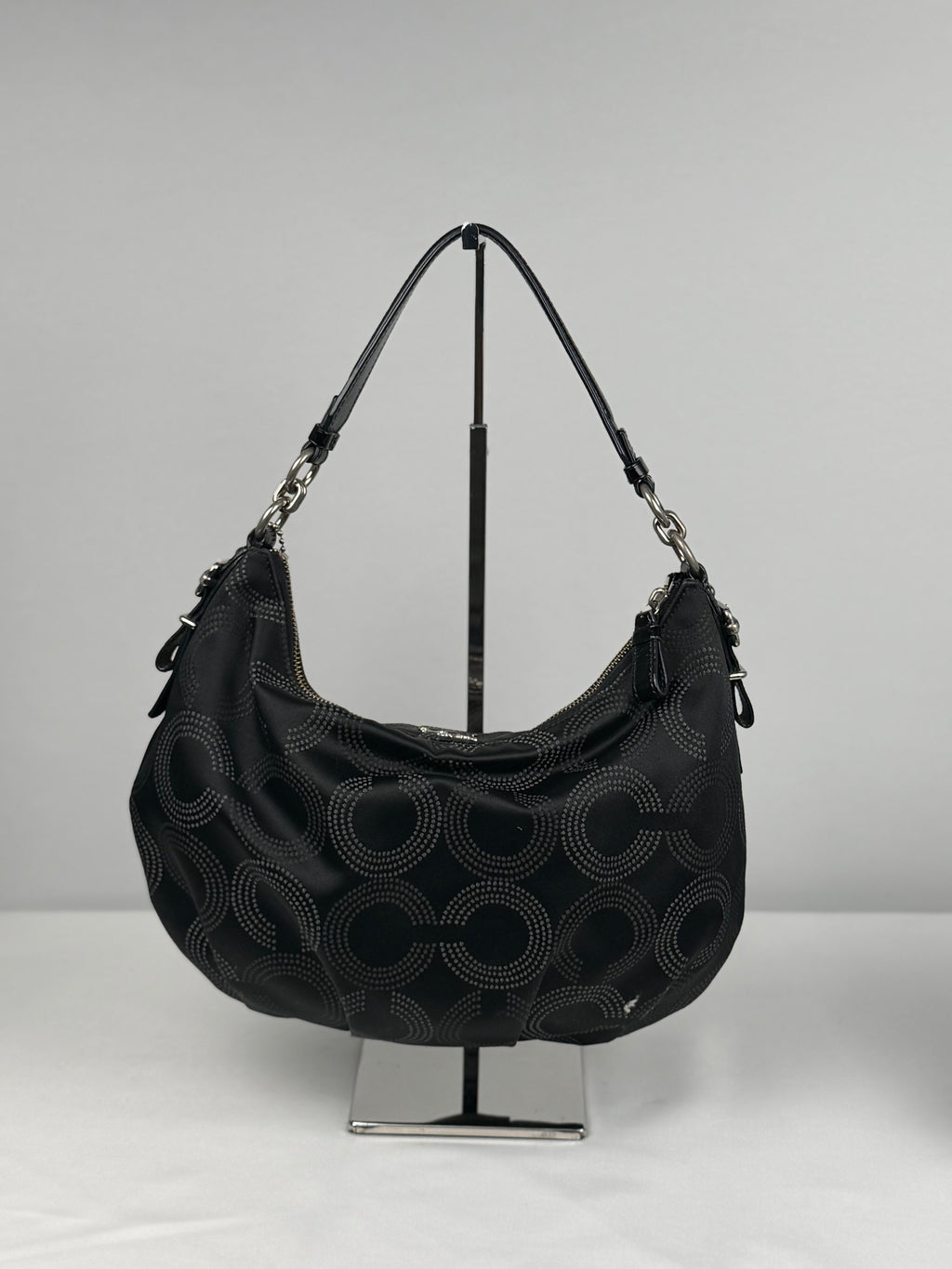Coach 15929 Madison Op Art Black and White Monogram Shoulder Bag Leather Trim