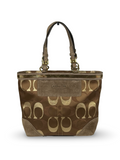 Coach 10445 Signature Brown Monogram Shoulder Bag Suede Leather Trim