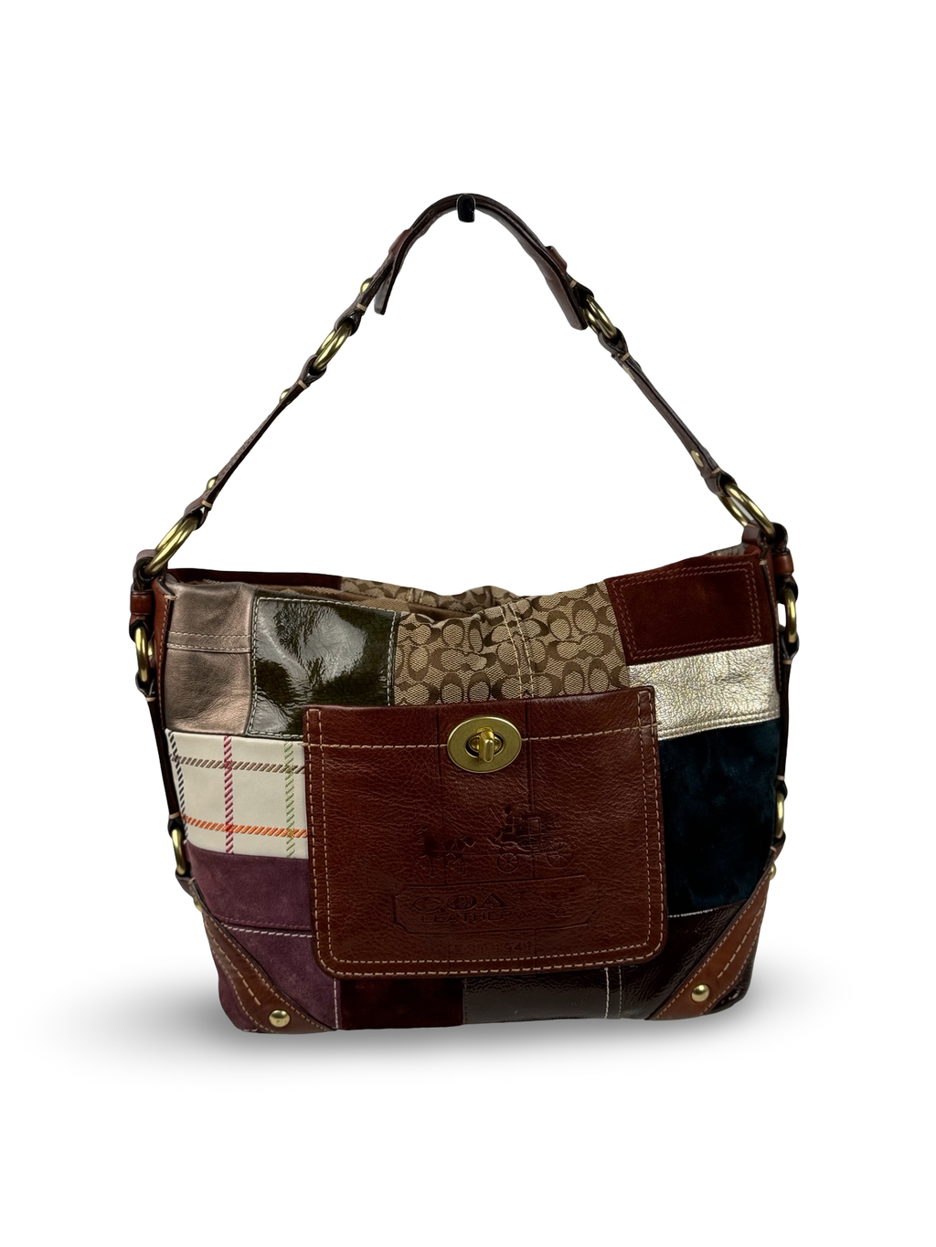Coach 11466 Rare Holiday Patchwork Suede/Leather/Canvas Shoulder Bag&nbsp;