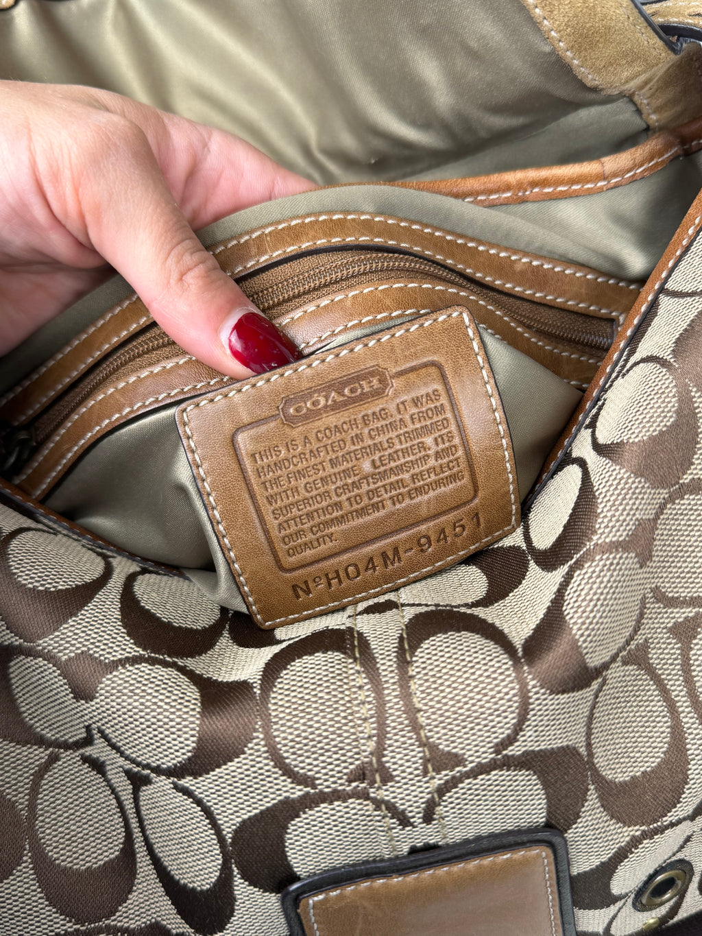 RARE Coach 9451 Soho Signature Brown Shoulder Bag Studded Embellishments Suede Leather Trim