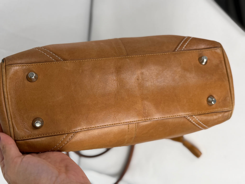 Coach 8A70 Hampton Clip Brown Leather Shoulder Bag