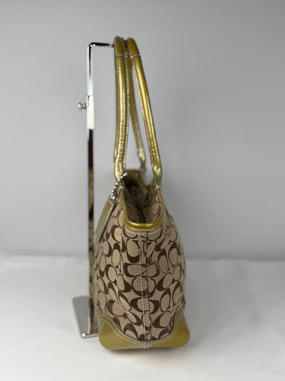 Coach F12564 Bleecker Signature Brown Monogram Shoulder Bag Gold Leather Trim