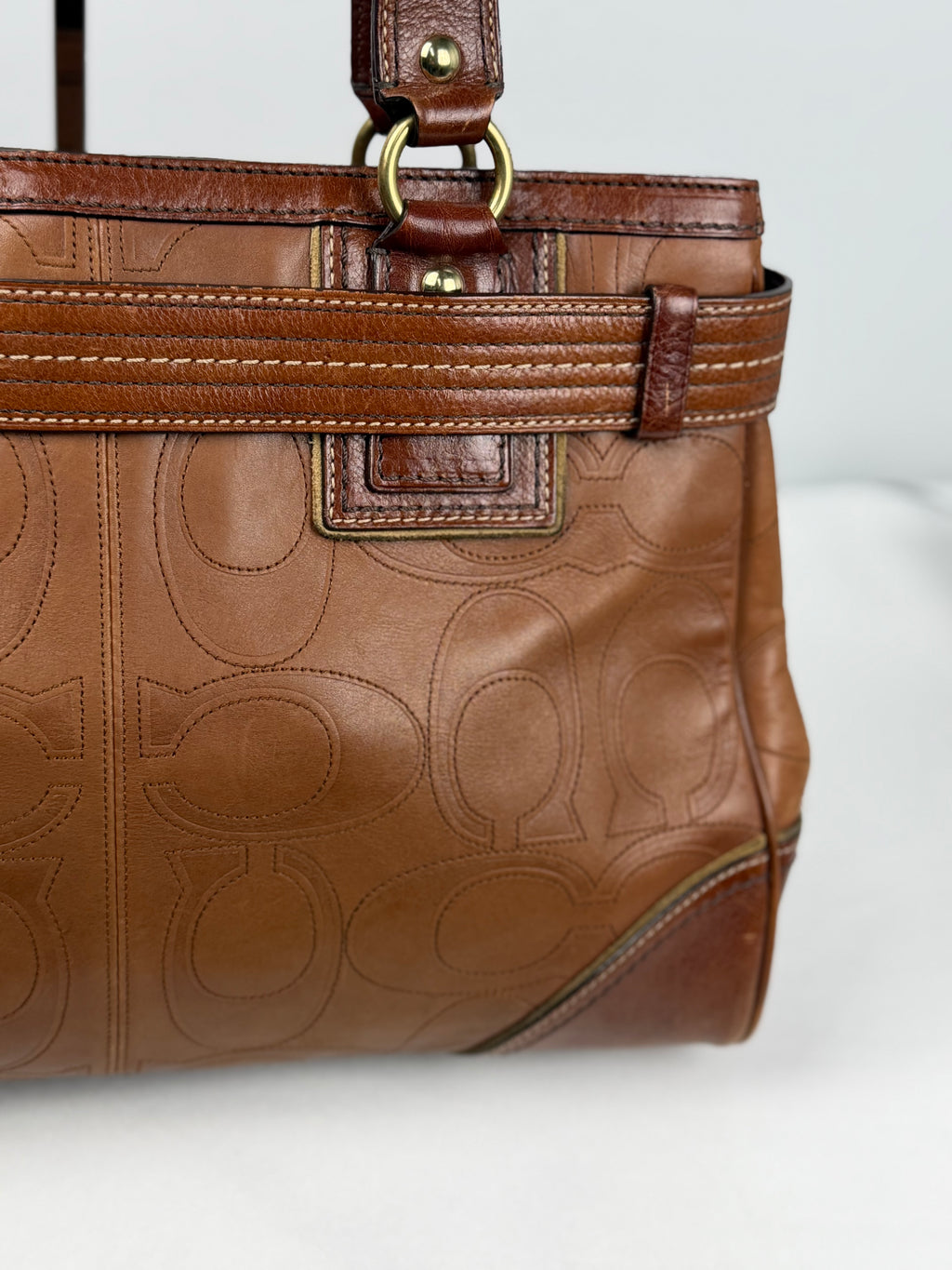 Coach 10227 Hampton Clip Brown Leather C Embossed Shoulder Bag
