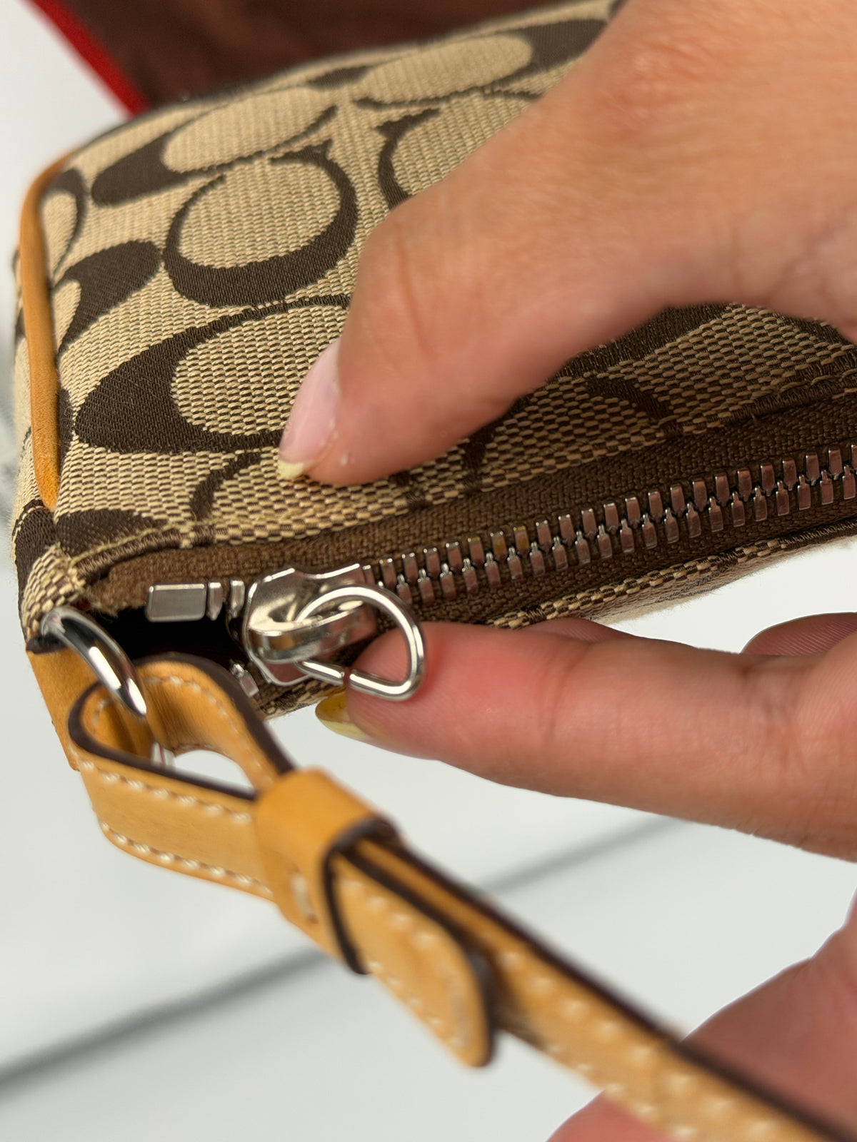 Coach 6094 Signature Brown Monogram Shoulder Bag Leather Trim